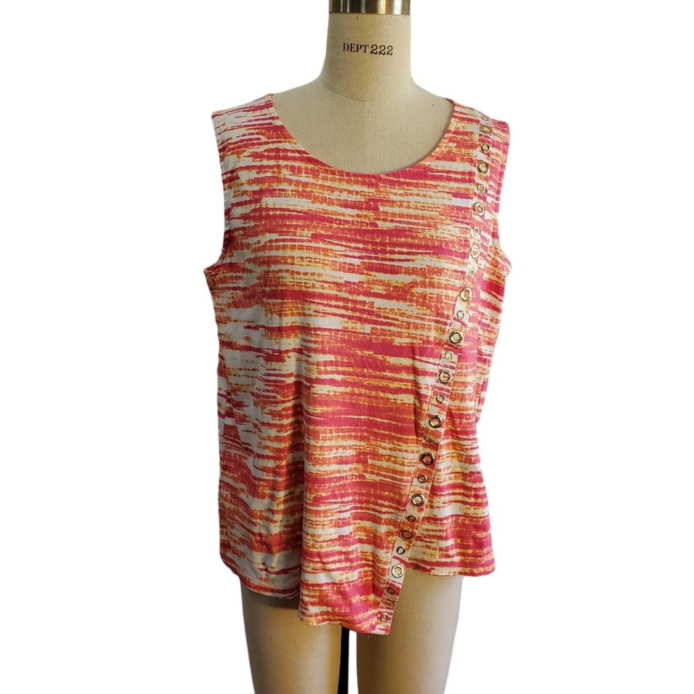 Rafaella Pink & White Gold Grommet Sleeveless Top Size XL